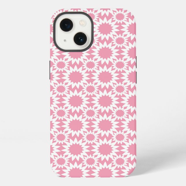 Cute Pink and White Star Flower Pattern iPhone Case (Back)