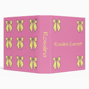 Cute Pink and Yellow Bows Pattern Girl's Name Binder