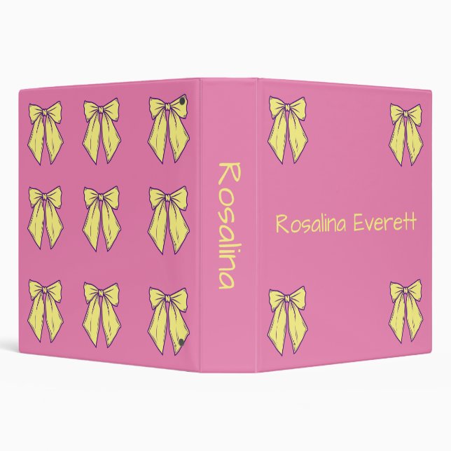 Cute Pink and Yellow Bows Pattern Girl's Name Binder (Background)