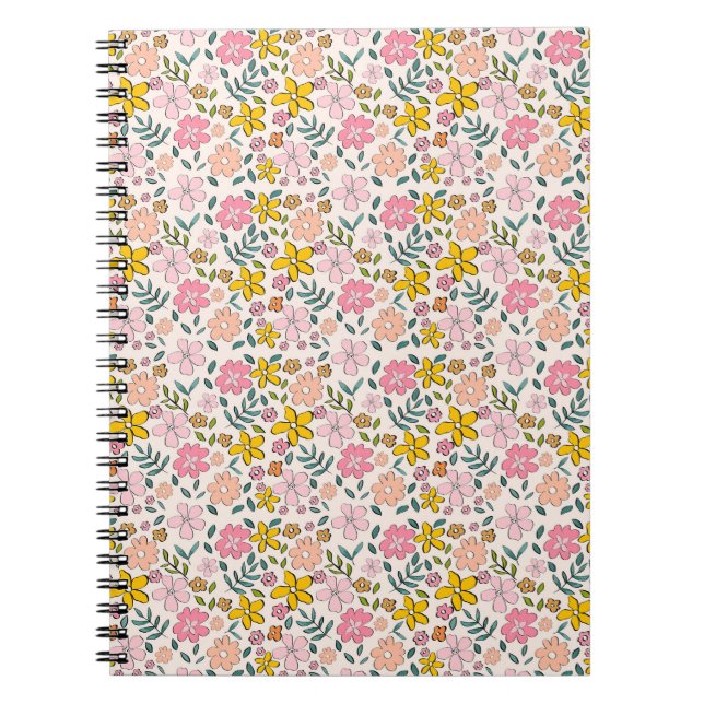 Cute Pink and Yellow Floral Pattern Notebook (Front)