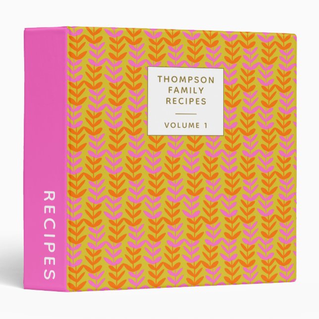 Cute Pink and Yellow Geometric Personalized Recipe Binder (Front/Spine)