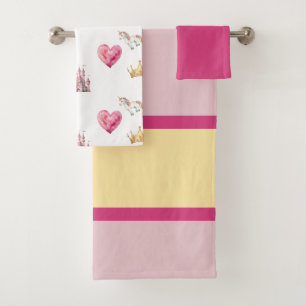 Cute Pink and Yellow Princess Bath Towel Set