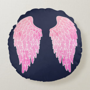 Cute Pink Angel Wings Round Pillow