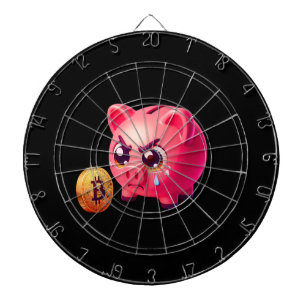 Cute Pink Angry Piggy Bank Holding Gold Bitcoin Co Dartboard