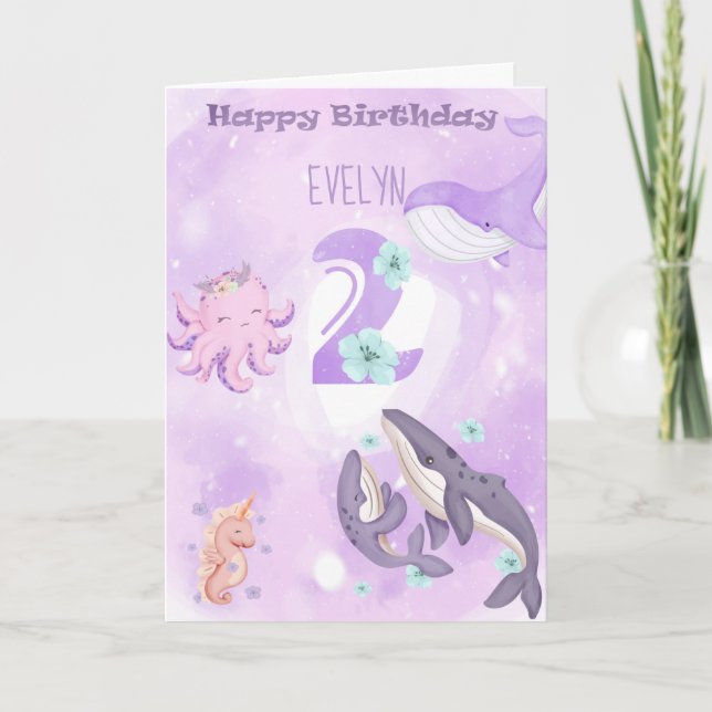Cute Pink Animals 2nd Birthday Card (Front)