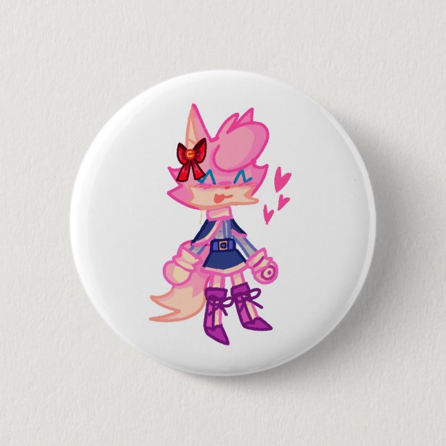 Cute PInk Anthro Cartoon Button (Front)