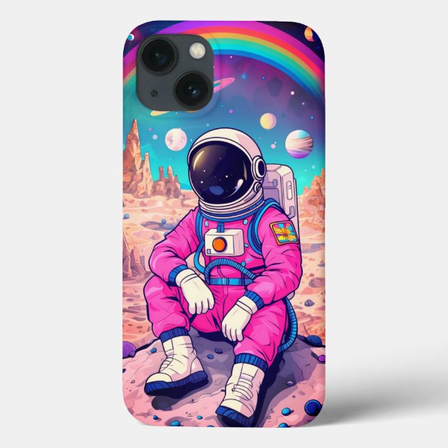 Cute Pink Astronaut Rainbow Galaxy Case-Mate iPhone Case (Back)