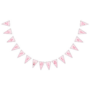 Cute Pink Axolotl Boba Tea Girl Birthday Bunting Flags