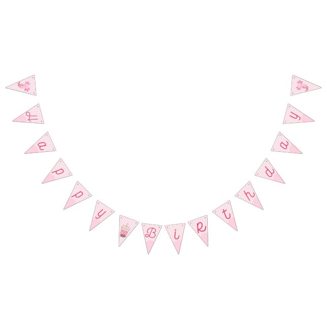 Cute Pink Axolotl Boba Tea Girl Birthday Bunting Flags (All)
