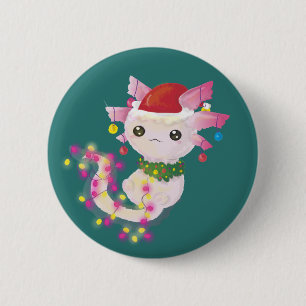 Cute Pink Axolotl in christmas lights 2 Inch Round Button