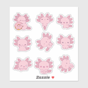 Cute Pink Axolotl Sticker Sheet