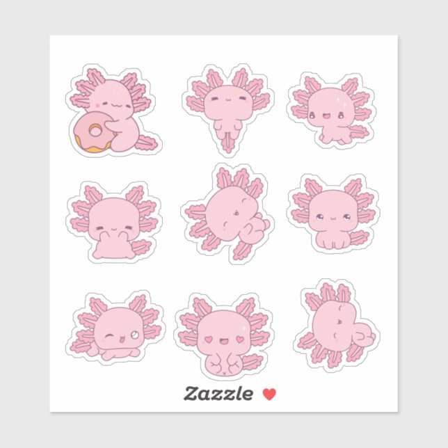 Cute Pink Axolotl Sticker Sheet (Sheet)