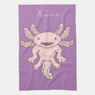 Cute Pink Axolotl Thunder_Cove  Kitchen Towel