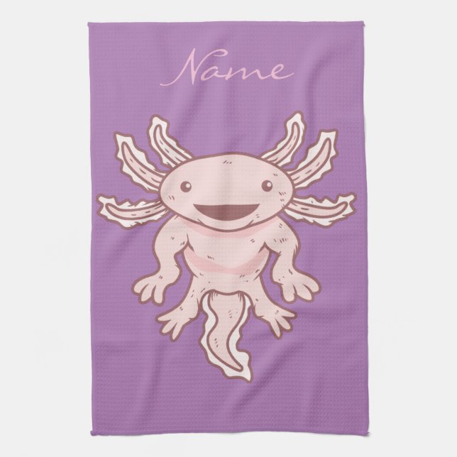 Cute Pink Axolotl Thunder_Cove  Kitchen Towel (Vertical)