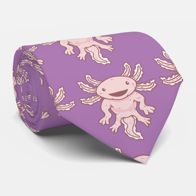 Cute Pink Axolotl Thunder_Cove Tie (Rolled)