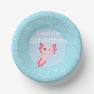 Cute Pink Axolotl Underwater Birthday Party Paper Plate