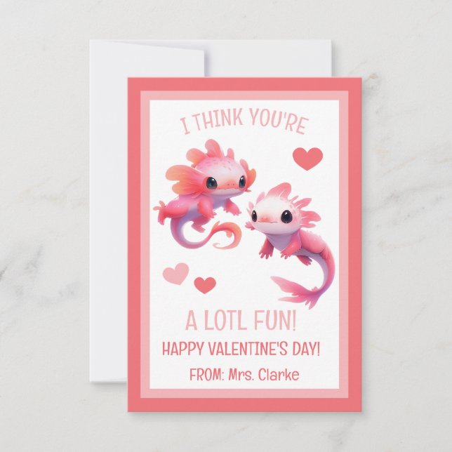 Cute, Pink Axolotl Valentine's Day Card (Front)