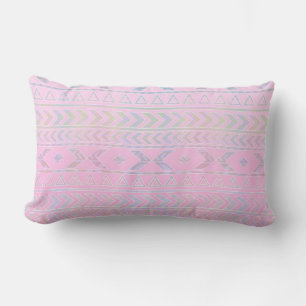 Cute Pink Aztec Art Influenced Pattern Lumbar Pillow