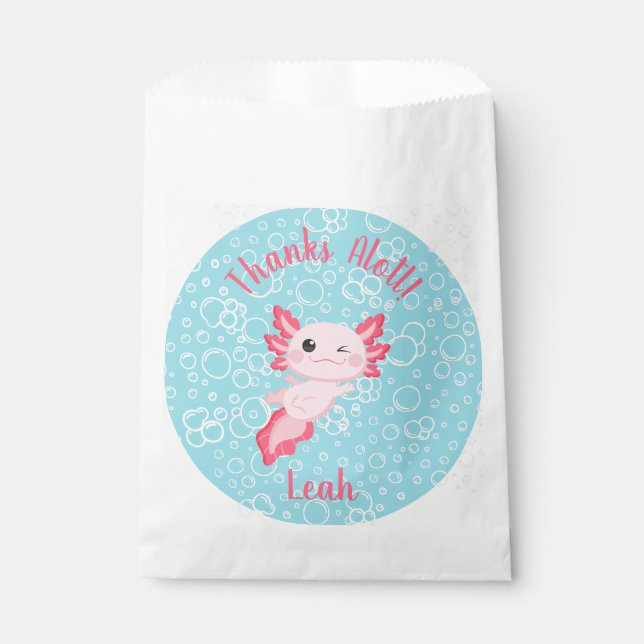 Cute Pink Baby Axolotl Birthday Party  Favour Bag (Front)