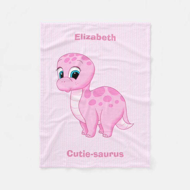 Cute Pink Baby Brontosaurus Dinosaur Fleece Blanket (Front)