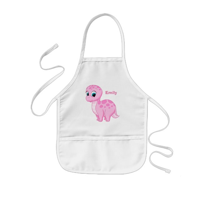 Cute Pink Baby Brontosaurus Dinosaur Kids Apron (Front)