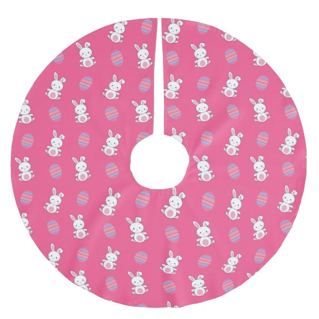 Cute pink baby bunny easter pattern brushed polyester tree skirt (Front)