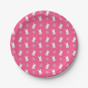 Cute pink baby bunny easter pattern paper plate