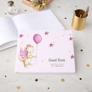 Cute Pink Baby Dragon Girl Baby Shower Guest Book