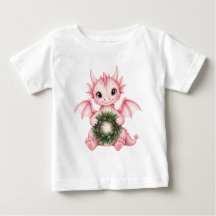Cute Pink Baby Dragon with Christmas Wreath Kids