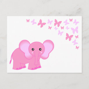 Cute Pink Baby Elephant And Butterflies Postcard