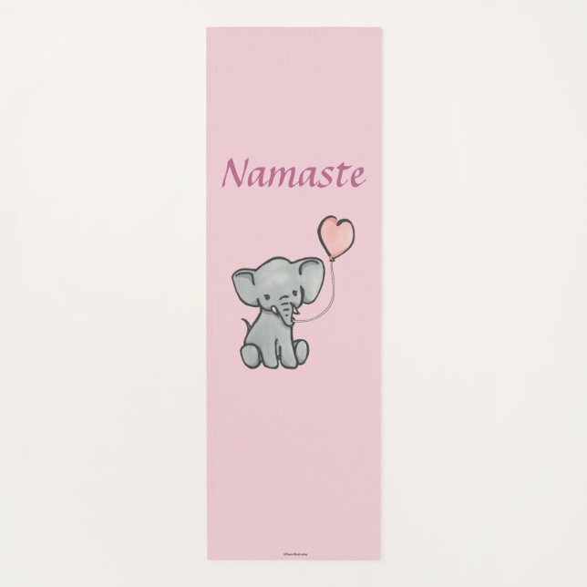 Cute Pink Baby Elephant Namaste Yoga Mat (Front)