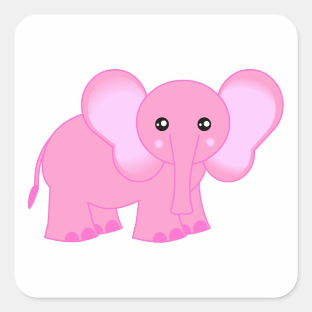Cute Pink Baby Elephant Square Sticker (Front)
