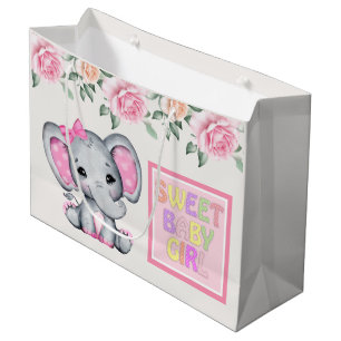 Cute Pink Baby Elephant Sweet Baby Girl Large Gift Bag