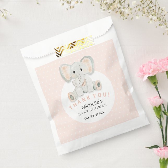 Cute Pink Baby Elephant Watercolor Illustration Favour Bag (Sealed)