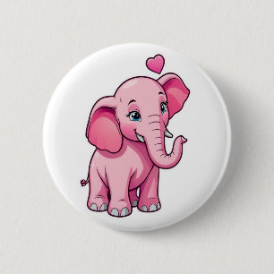 Cute Pink Baby Elephant With Love 2 Inch Round Button