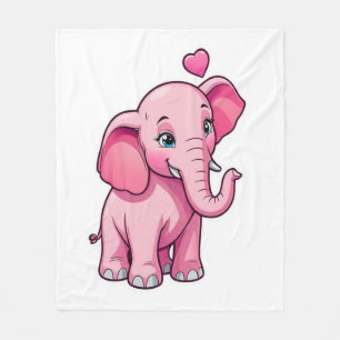 Cute Pink Baby Elephant With Love Fleece Blanket