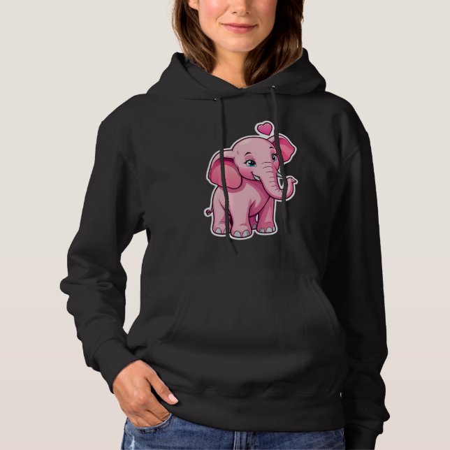 Cute Pink Baby Elephant With Love Hoodie (Front)