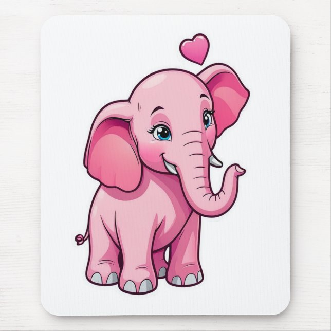 Cute Pink Baby Elephant With Love Mouse Pad (Front)