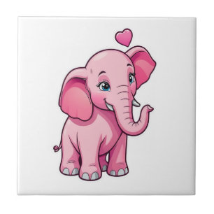 Cute Pink Baby Elephant With Love Tile