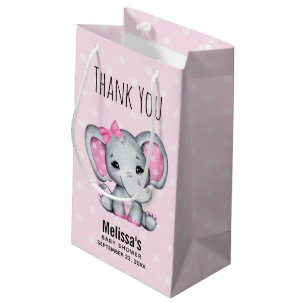 Cute Pink Baby Elephant with Polka Dot Baby Shower Small Gift Bag
