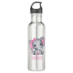 Cute Pink Baby Elephant with Polka Dot Ears 710 Ml Water Bottle