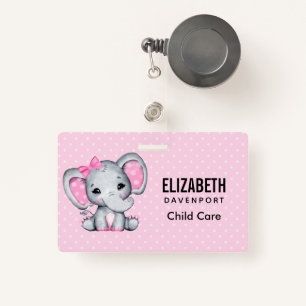 Cute Pink Baby Elephant with Polka Dot Ears Badge
