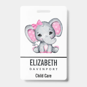 Cute Pink Baby Elephant with Polka Dot Ears Badge