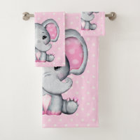 Cute Pink Baby Elephant with Polka Dot Ears