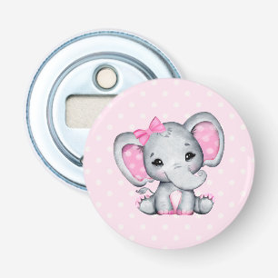 Cute Pink Baby Elephant with Polka Dot Ears Bottle Opener