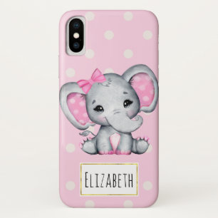 Cute Pink Baby Elephant with Polka Dot Ears Case-Mate iPhone Case