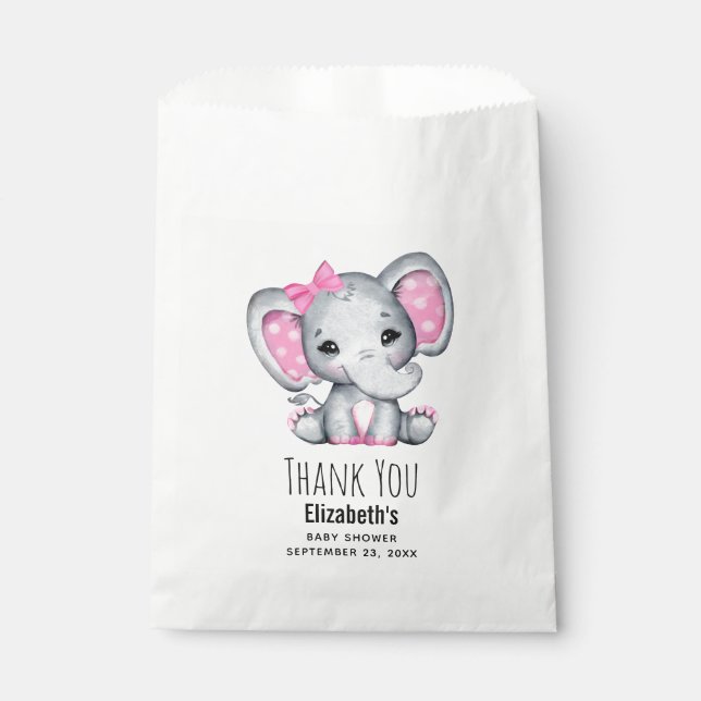 Cute Pink Baby Elephant with Polka Dot Ears Favour Bag (Front)
