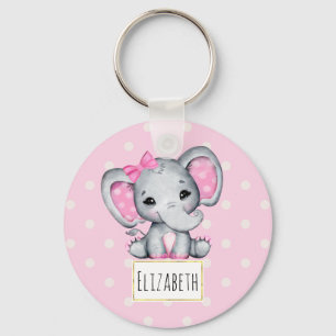 Cute Pink Baby Elephant with Polka Dot Ears Keychain