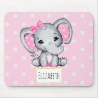 Cute Pink Baby Elephant with Polka Dot Ears