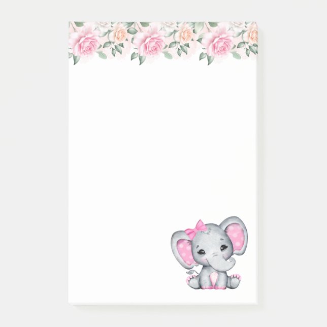 Cute Pink Baby Elephant with Polka Dot Ears Post-it Notes (Front)